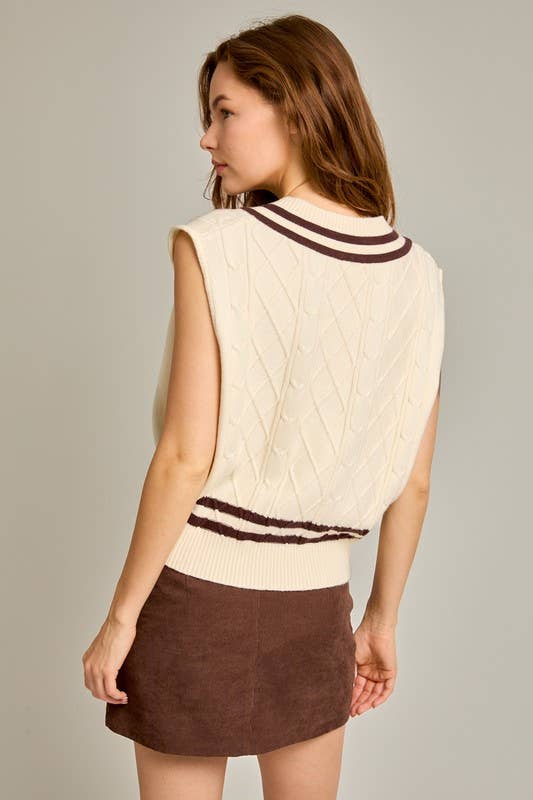 Drop Shoulder V-neck Cable Sweater Vest