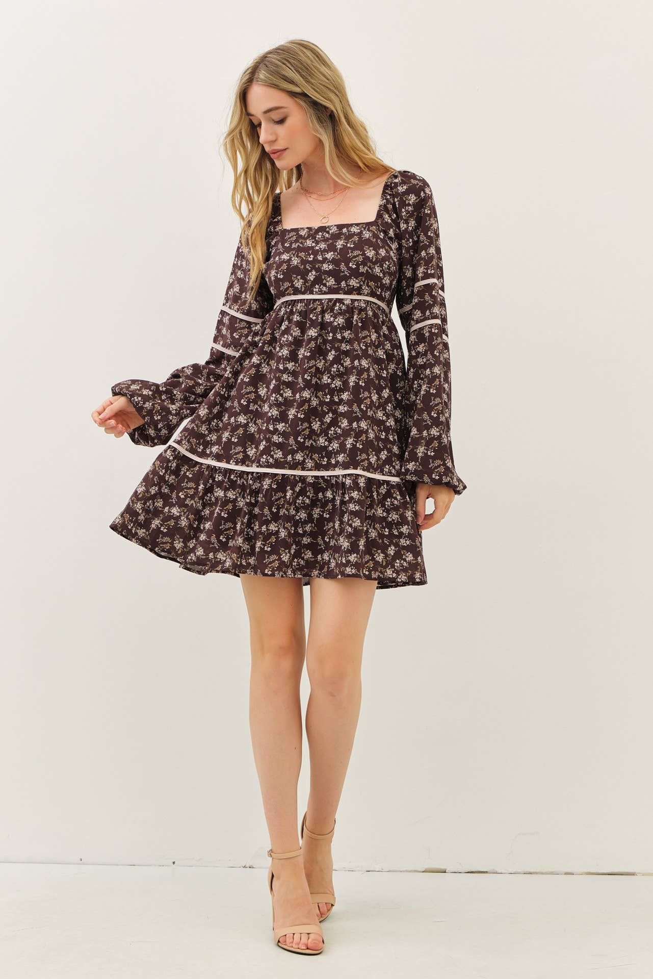 Floral Square Neck Smocked Mini Dress