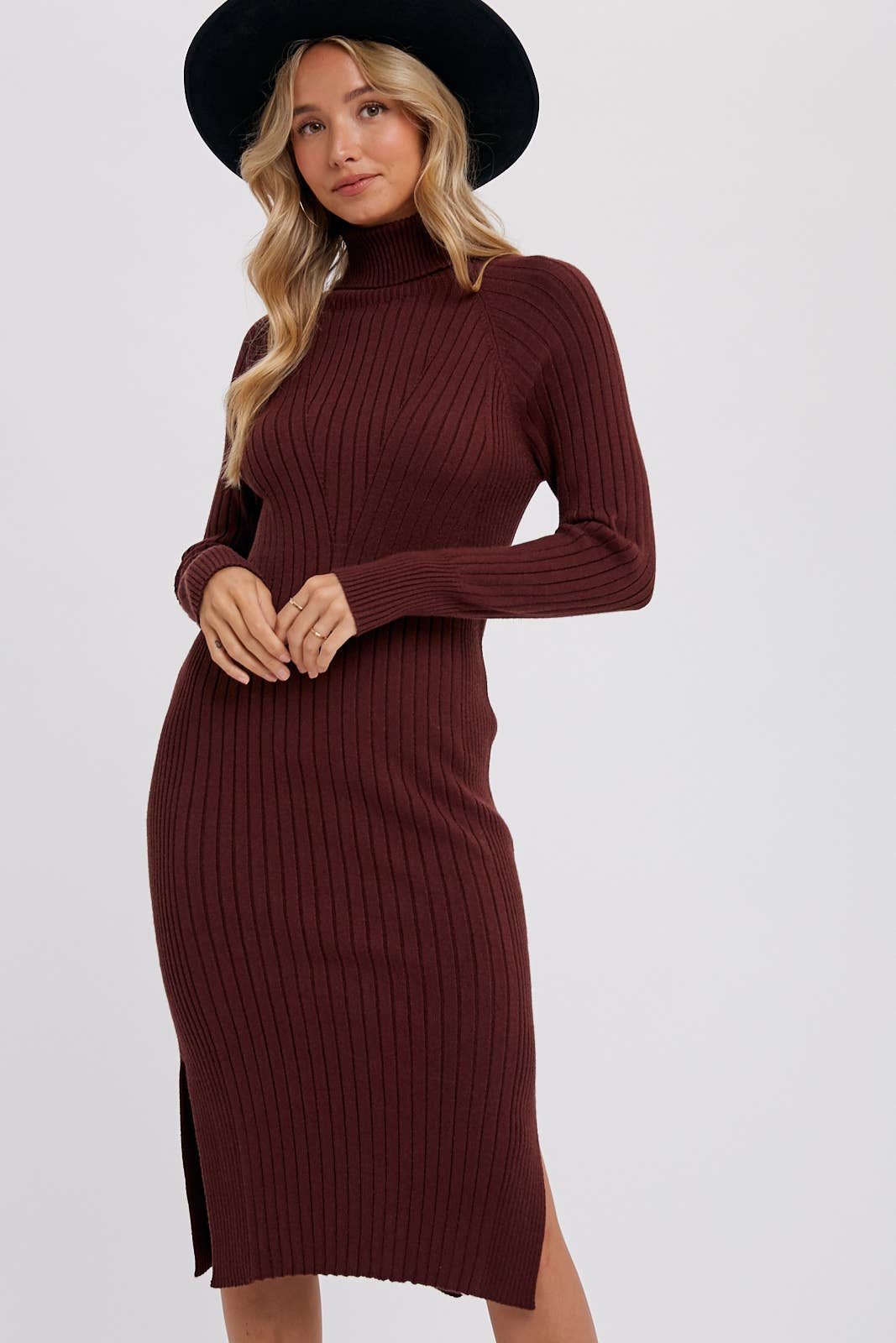 Turtleneck Ribbed Sweater Midi