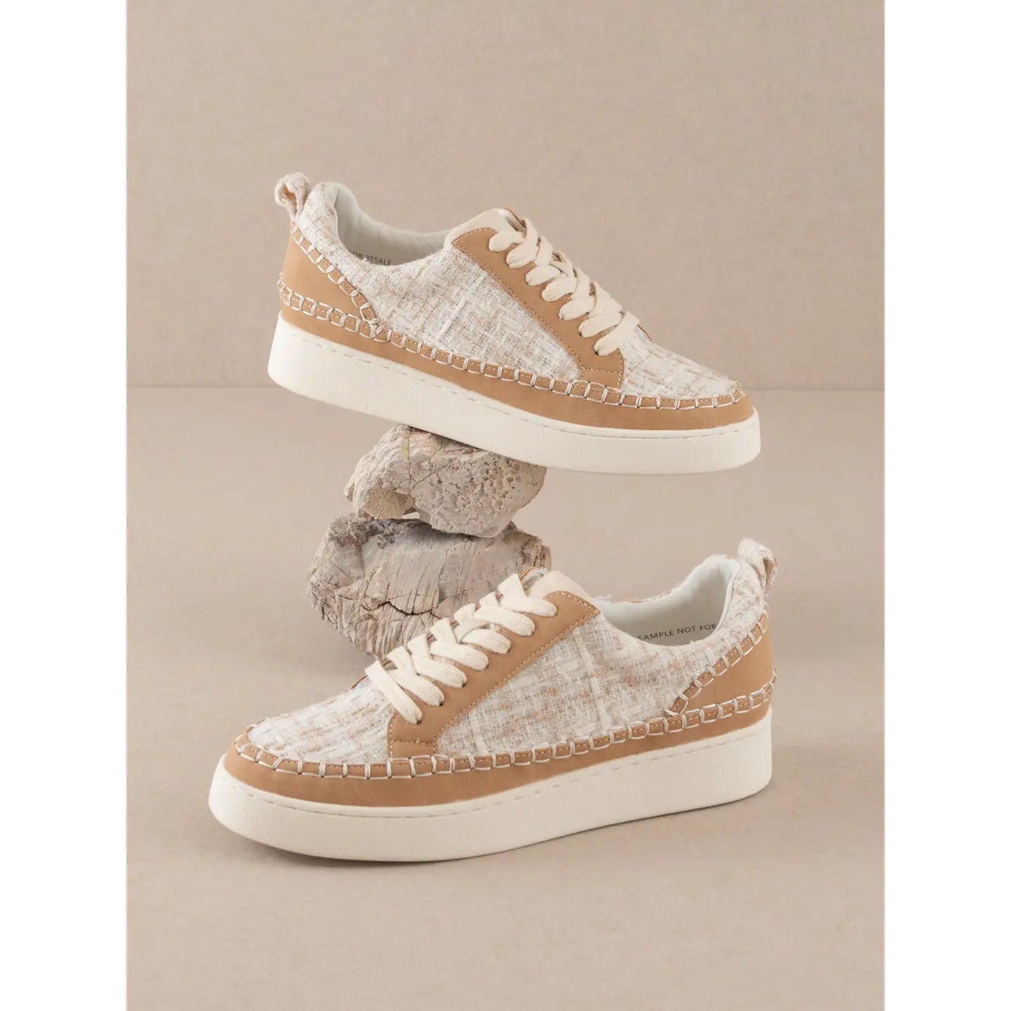 The Janie- Camel Tweed Wrap Low Top Sneaker