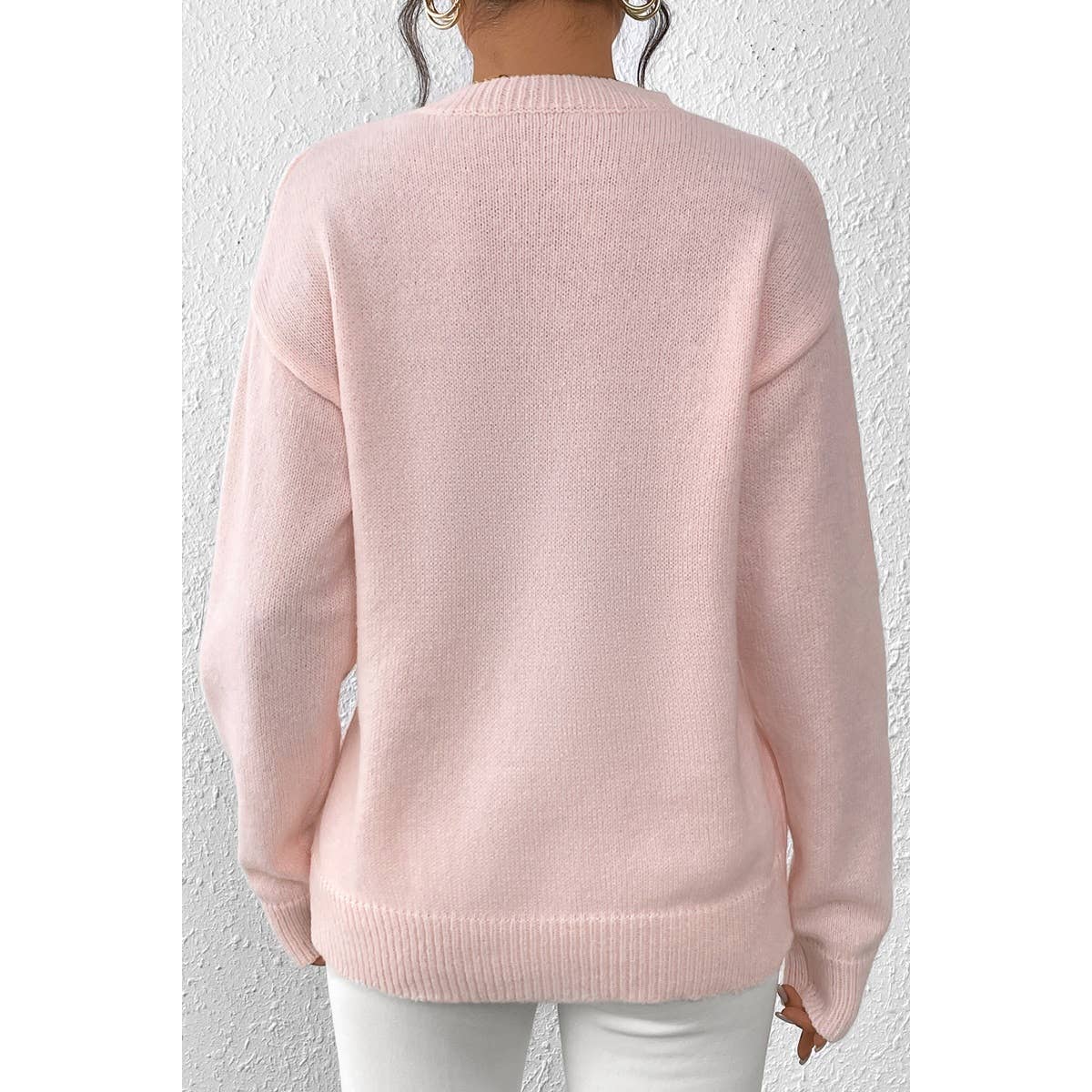 Knit Sequin Bow Round Neck Loose Fit Sweater