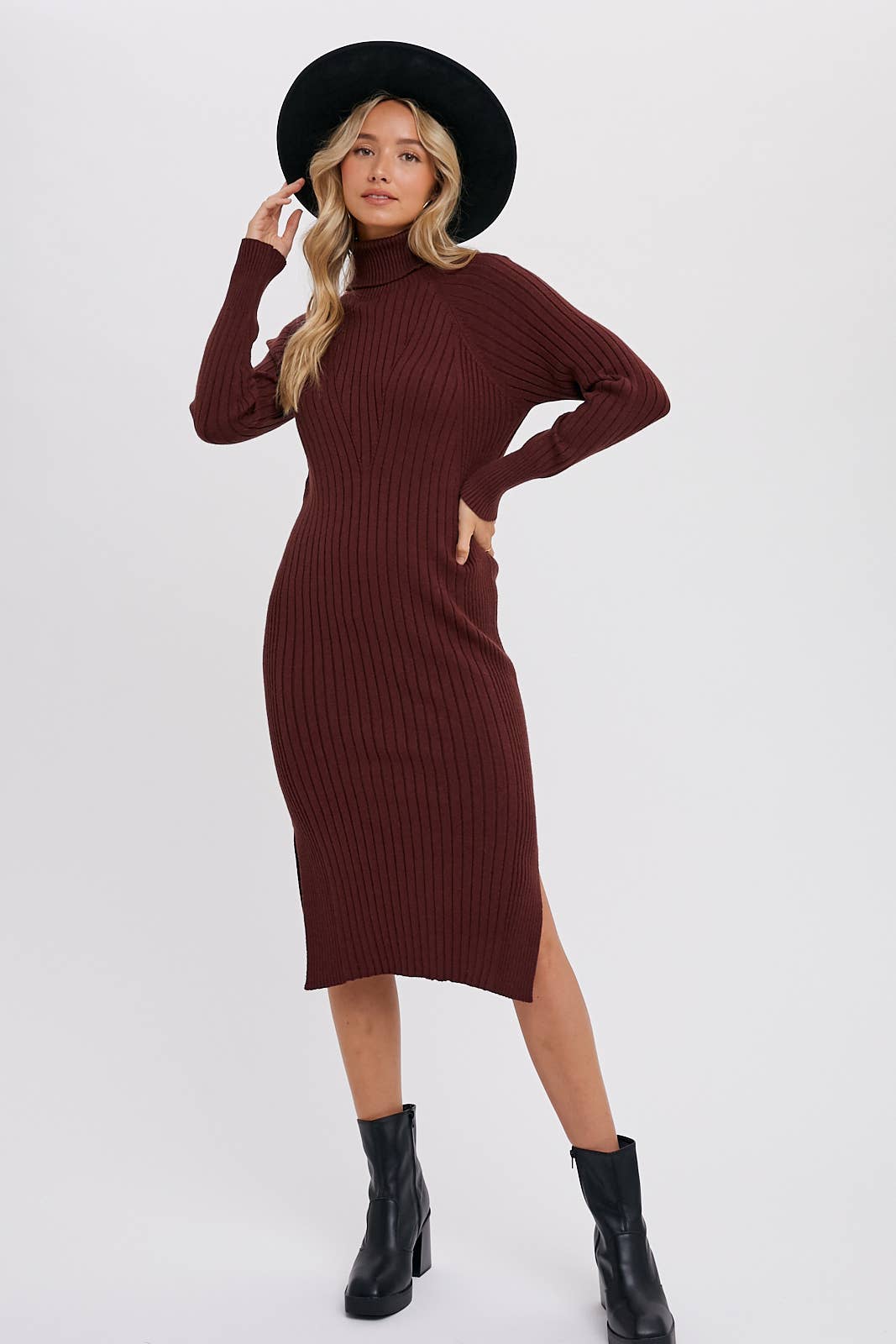 Turtleneck Ribbed Sweater Midi