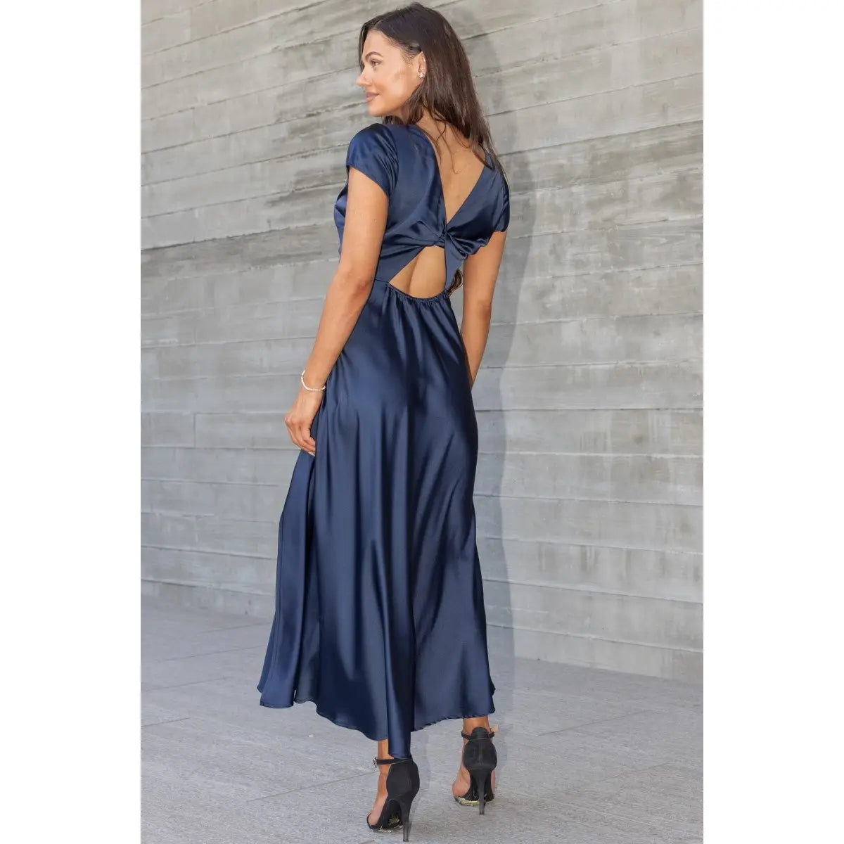 Satin Twist Back Midi Dress