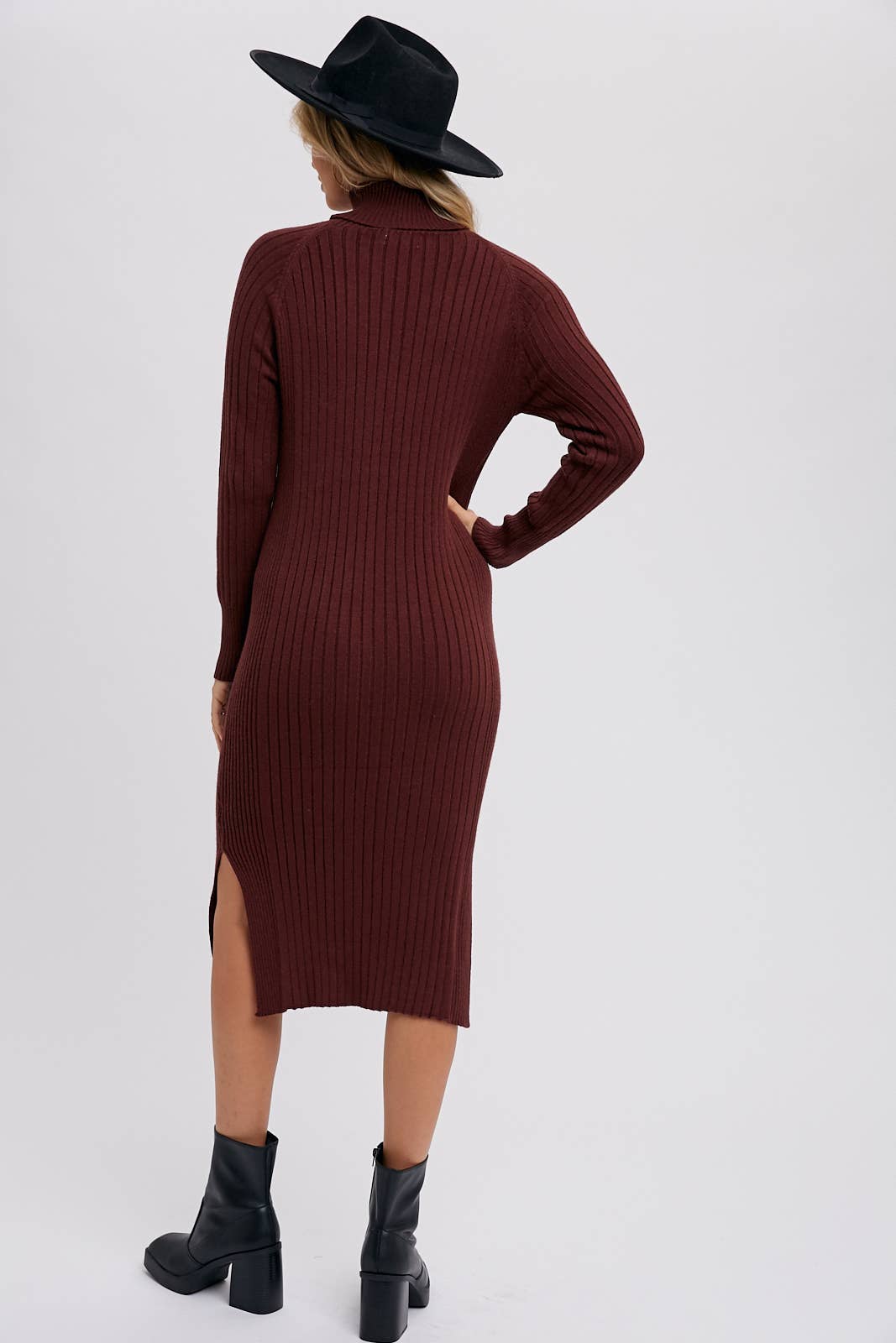 Turtleneck Ribbed Sweater Midi