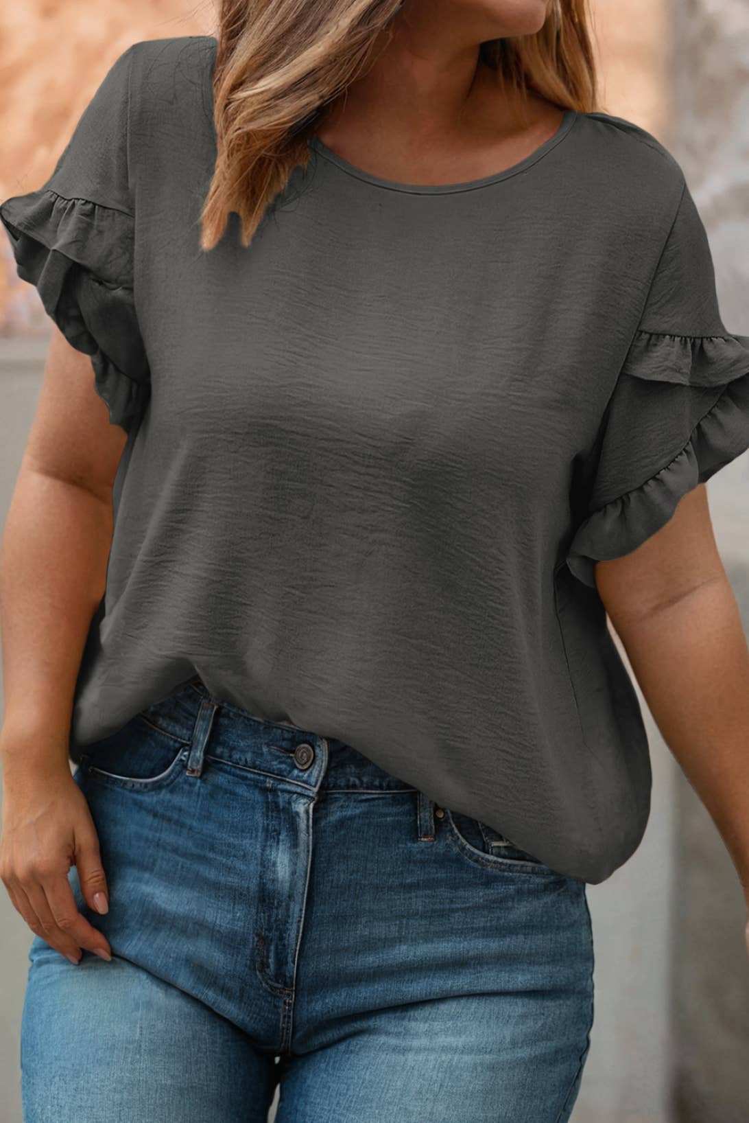 Ruffled Short Sleeve Plus Size Blouse