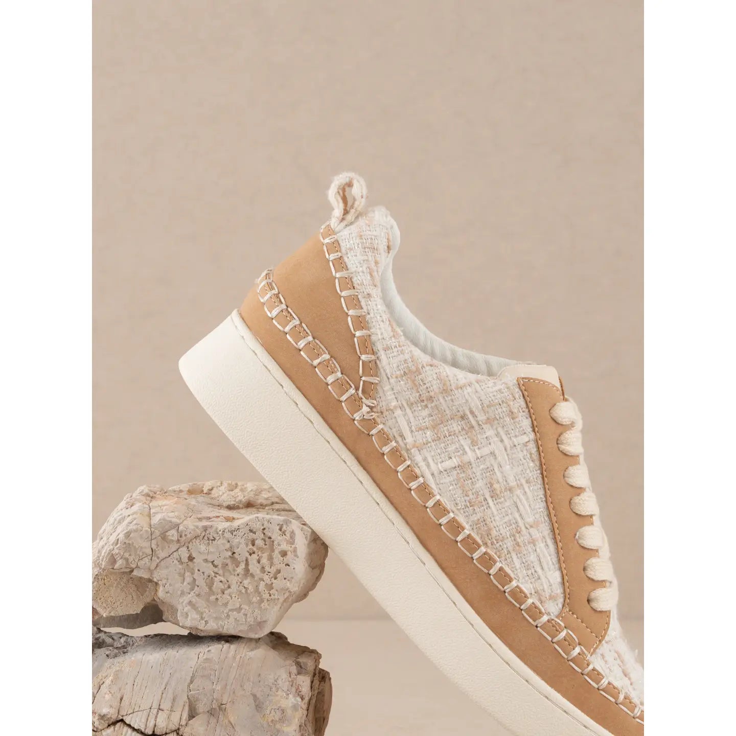 The Janie- Camel Tweed Wrap Low Top Sneaker