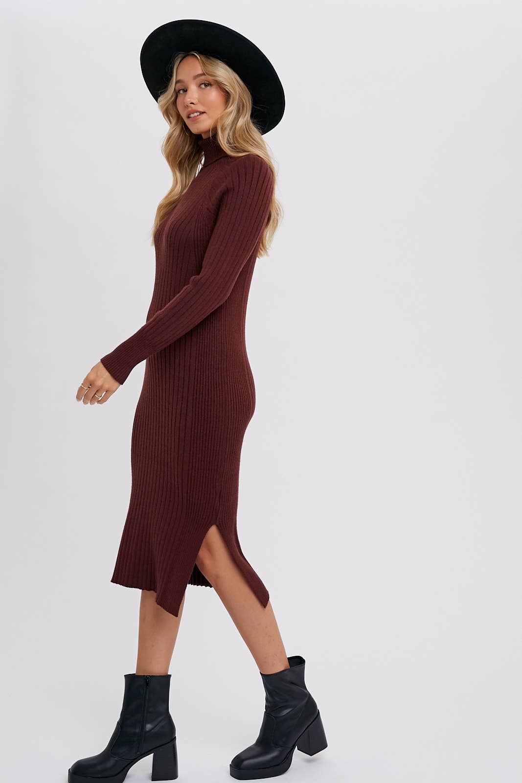 Turtleneck Ribbed Sweater Midi