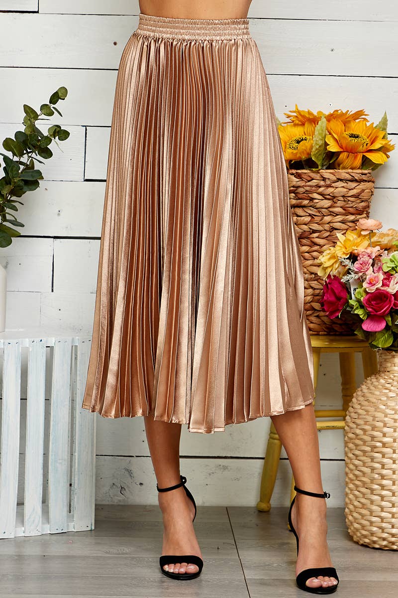 Satin Pleated A Line Skirt