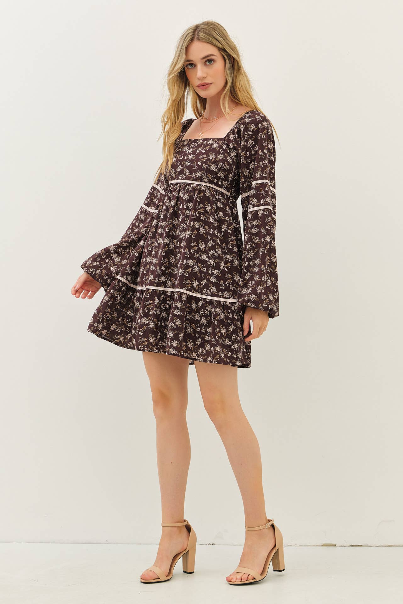 Floral Square Neck Smocked Mini Dress