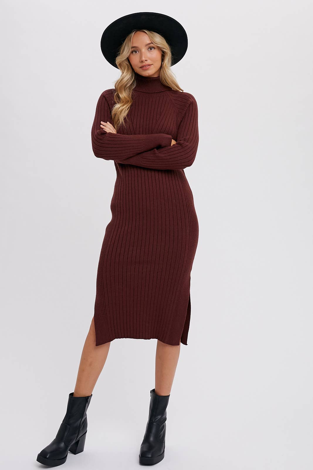 Turtleneck Ribbed Sweater Midi