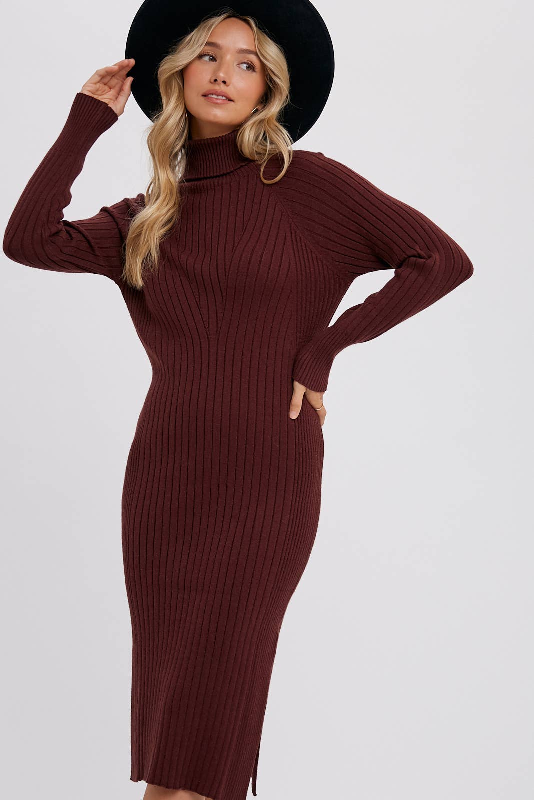 Turtleneck Ribbed Sweater Midi