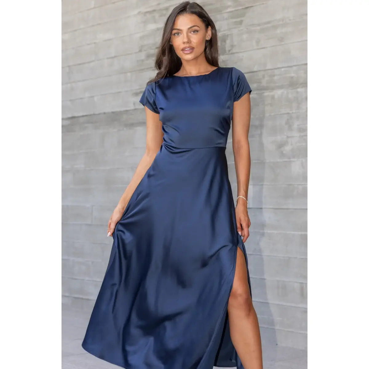 Satin Twist Back Midi Dress