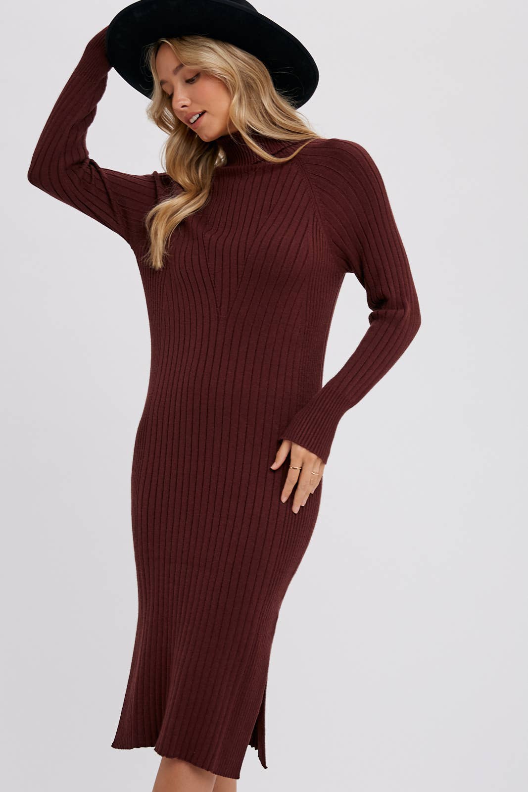 Turtleneck Ribbed Sweater Midi