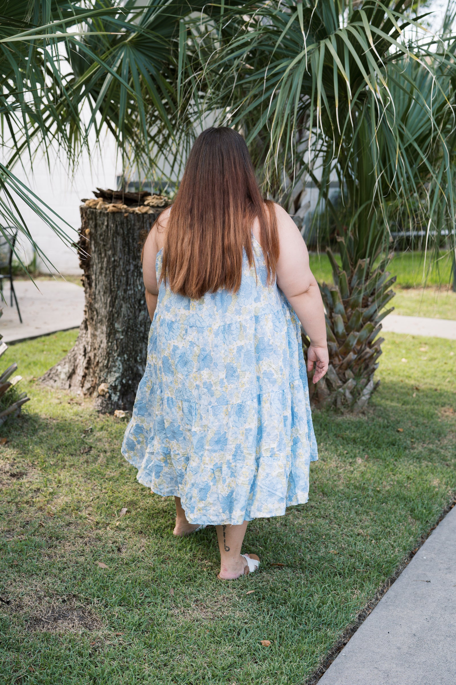 Front Tie Textured Floral Tank Dress Plus