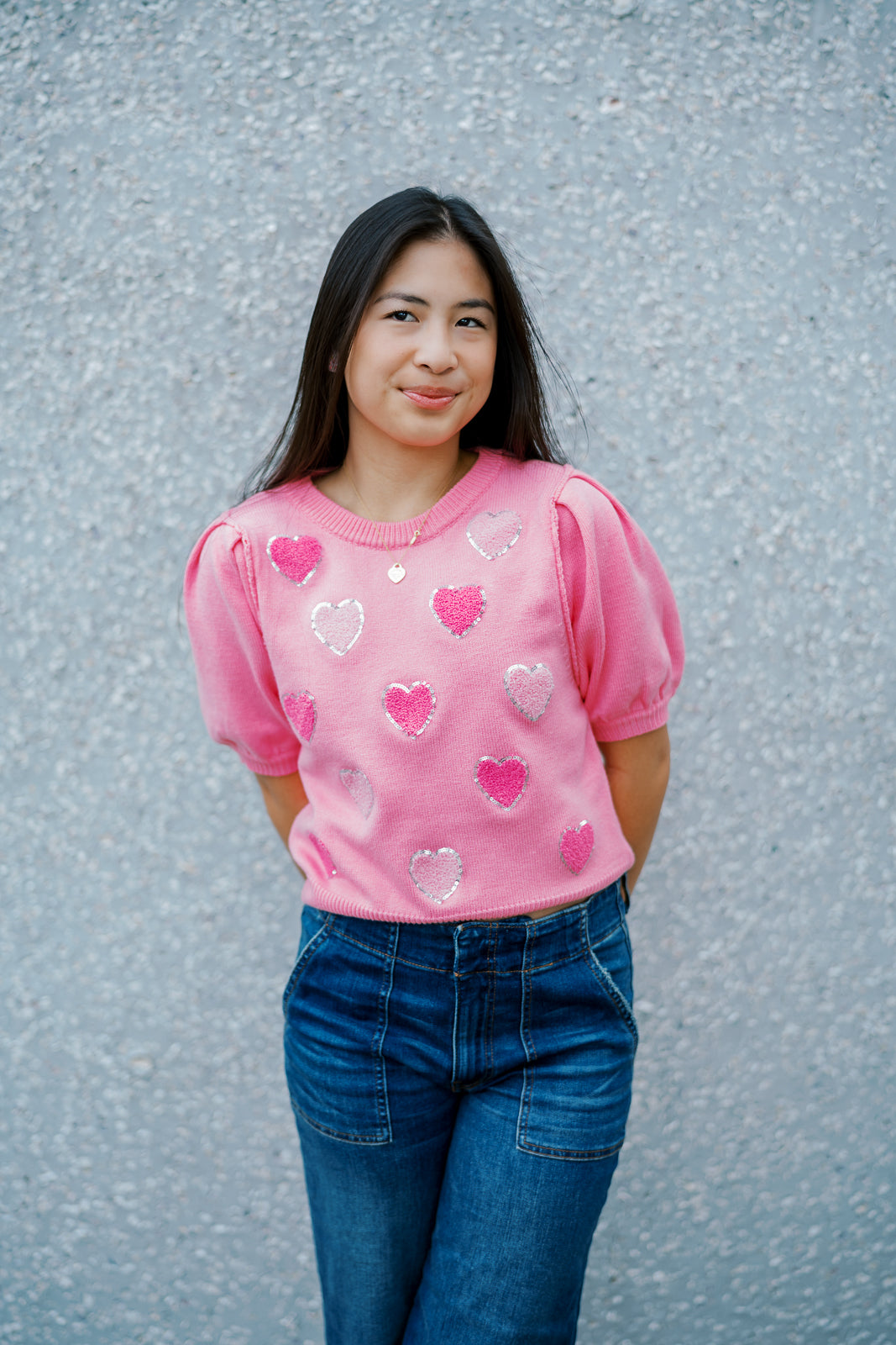 Sequined Heart Puff Sleeve Top