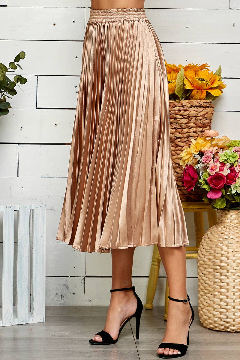 Satin Pleated A Line Skirt