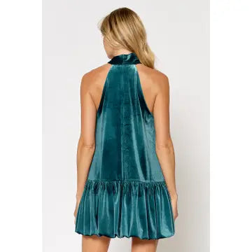 Velvet Halter Bow Mini Dress