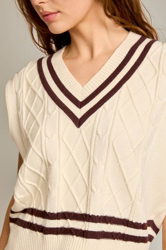 Drop Shoulder V-neck Cable Sweater Vest