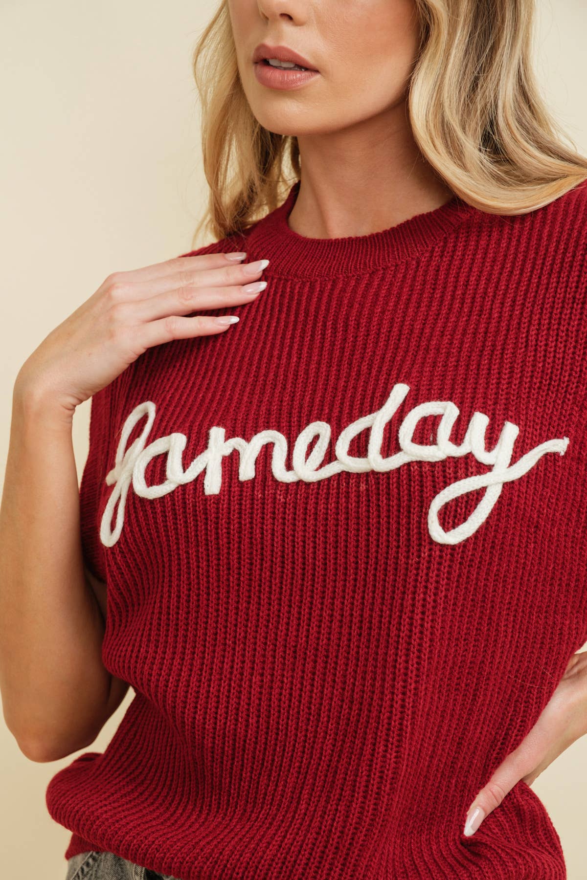 'GAMEDAY" Embroidered Sleeveless Sweater Vest