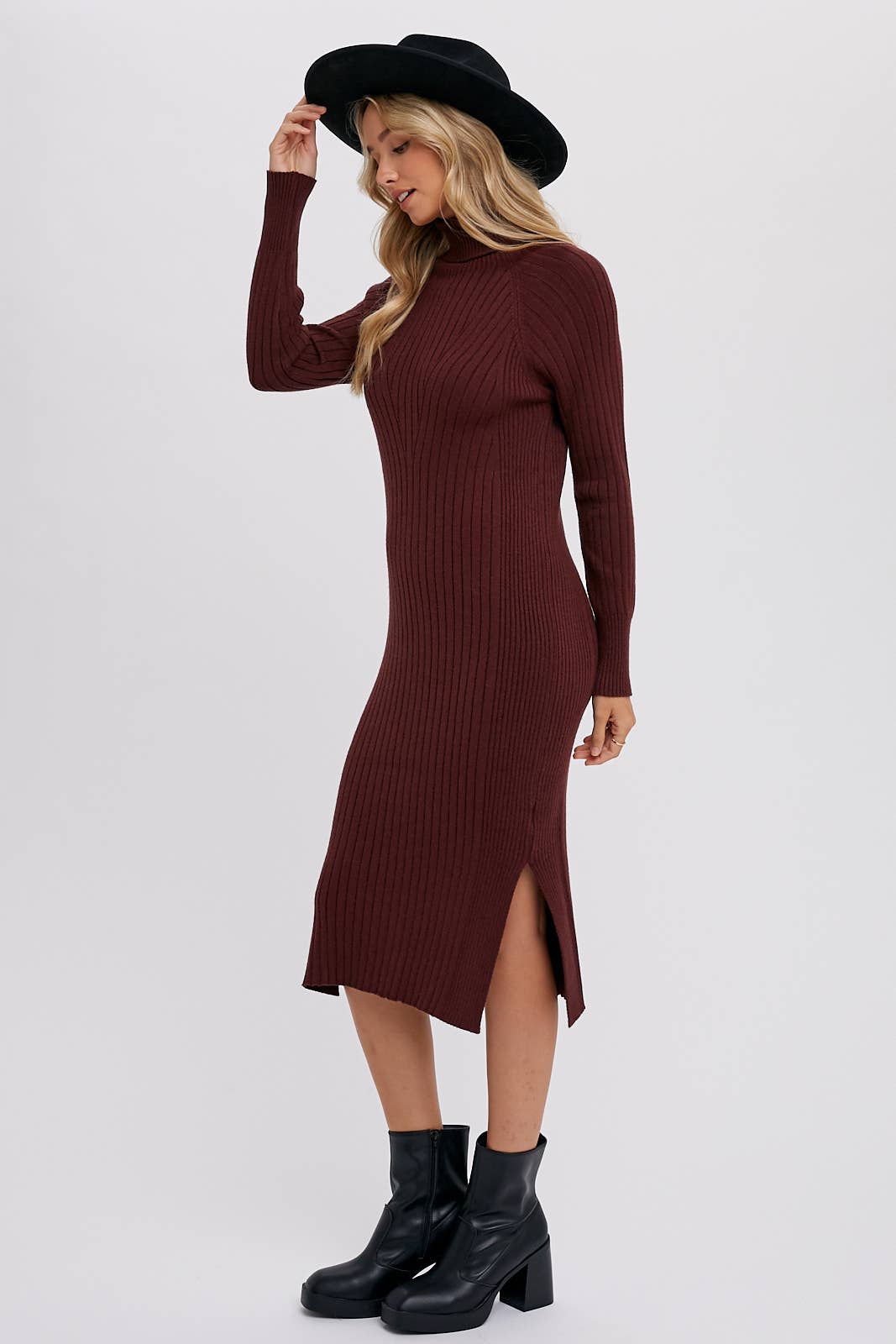 Turtleneck Ribbed Sweater Midi