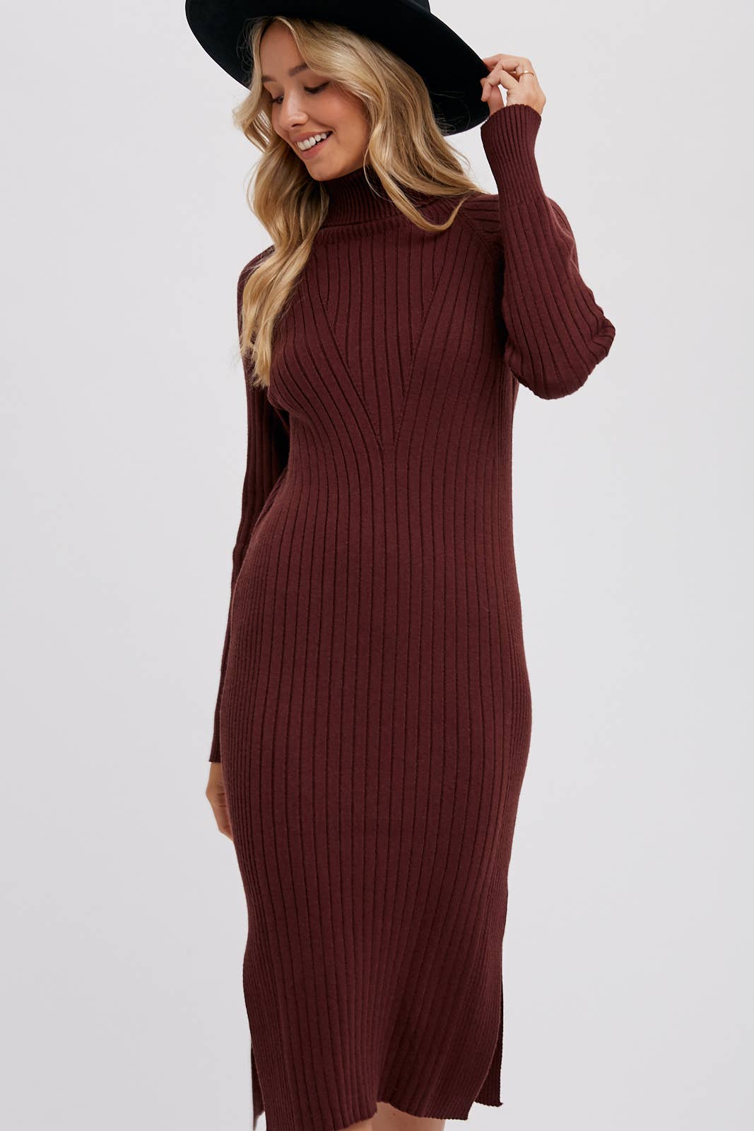 Turtleneck Ribbed Sweater Midi