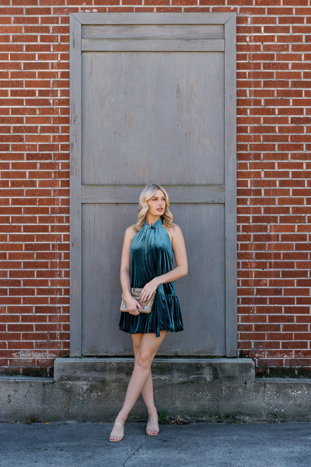 Velvet Halter Bow Mini Dress